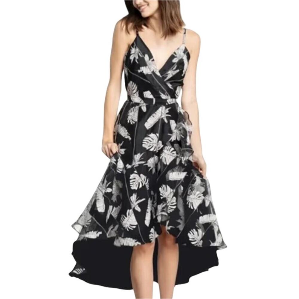 Dress The Population Delphine Black White Sleeveless Hi-Low Wrap Dress Small NWT